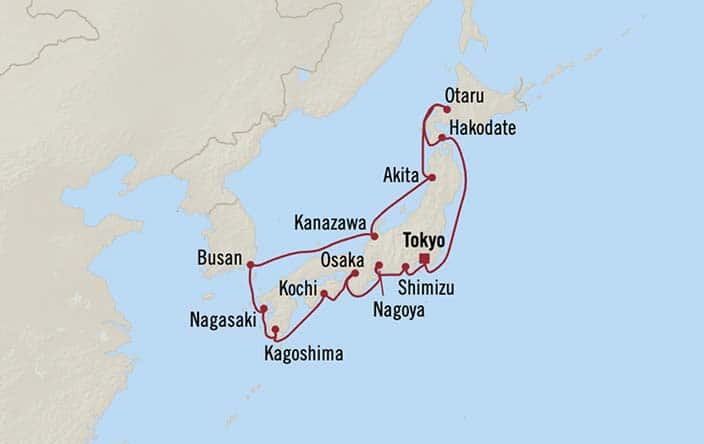 Carte de l’itinéraire Riviera, Aller-retour au départ de Tokyo (Yokohama)