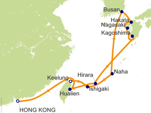 Carte de l’itinéraire Riviera, Hong Kong → Keelung (Taipei)