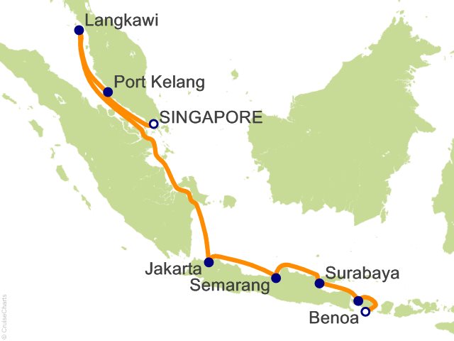 Carte de l’itinéraire Riviera, Singapour → Bali (Benoa)
