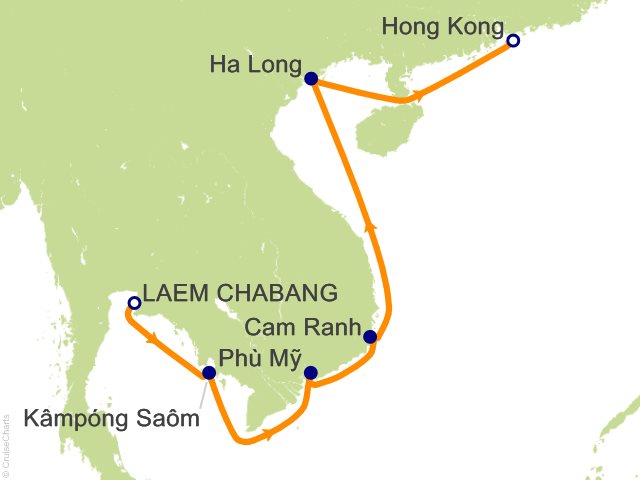 Carte de l’itinéraire Riviera, Bangkok (Laem Chabang) → Hong Kong