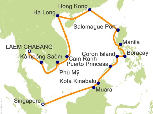 Carte de l’itinéraire Riviera, Bangkok (Laem Chabang) → Singapour