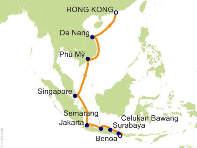 Carte de l’itinéraire Riviera, Hong Kong → Bali (Benoa)