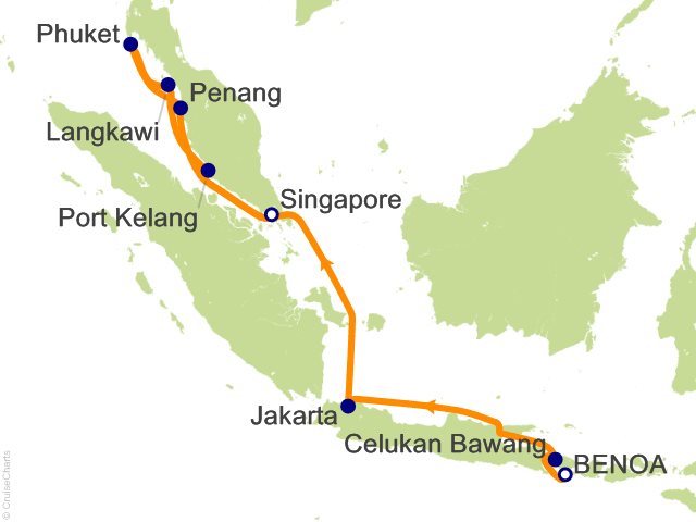 Carte de l’itinéraire Riviera, Bali (Benoa) → Singapour
