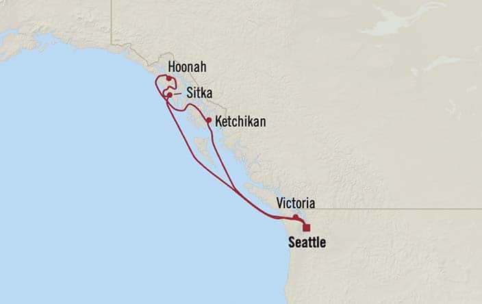 Carte de l’itinéraire Riviera, Aller-retour au départ de Seattle