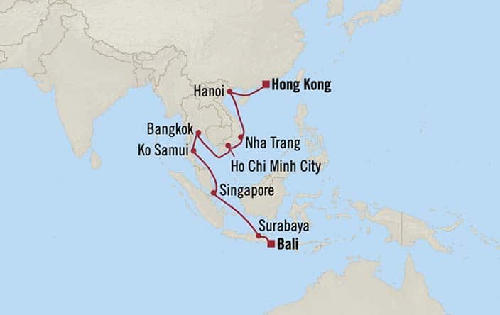 Carte de l’itinéraire Sirena, Bali (Benoa) → Hong Kong