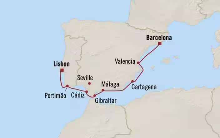 Carte de l’itinéraire Sirena, Barcelone → Lisbonne