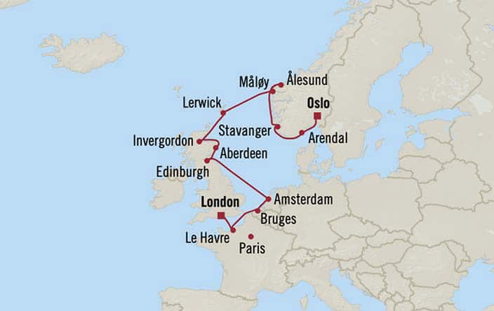 Carte de l’itinéraire Sirena, Londres (Southampton) → Oslo