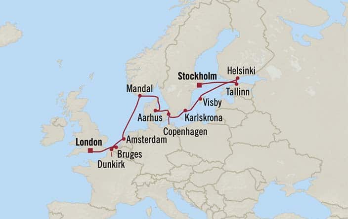 Carte de l’itinéraire Sirena, Stockholm → Southampton
