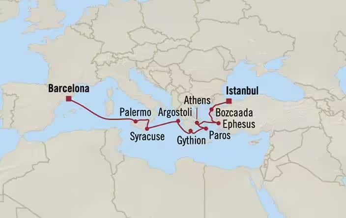 Carte de l’itinéraire Sirena, Barcelone → Istanbul