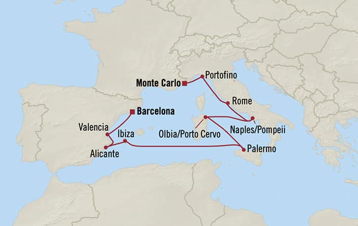 Carte de l’itinéraire Sirena, Monte Carlo → Tarragona