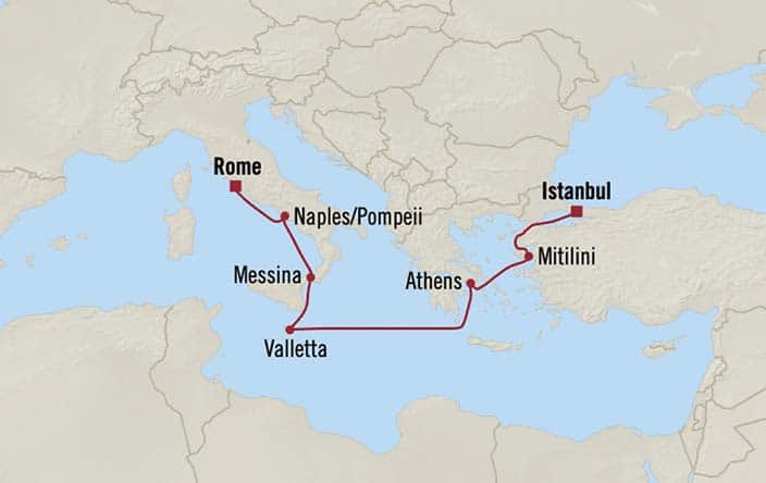 Carte de l’itinéraire Sirena, Civitavecchia (Rome) → Istanbul