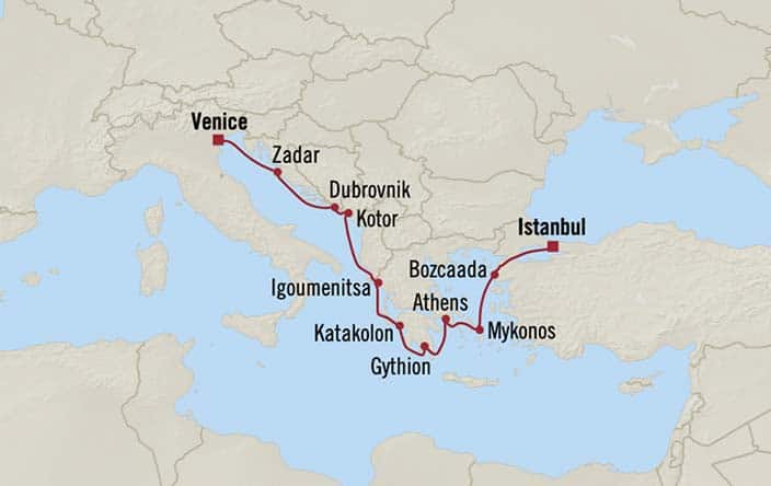 Carte de l’itinéraire Sirena, Istanbul → Venise