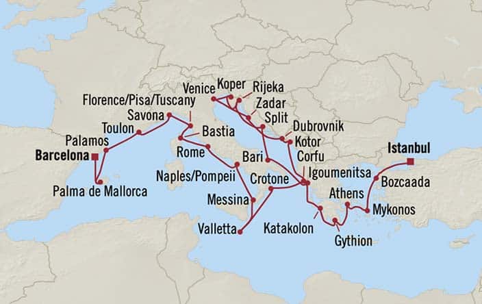 Carte de l’itinéraire Sirena, Istanbul → Barcelone