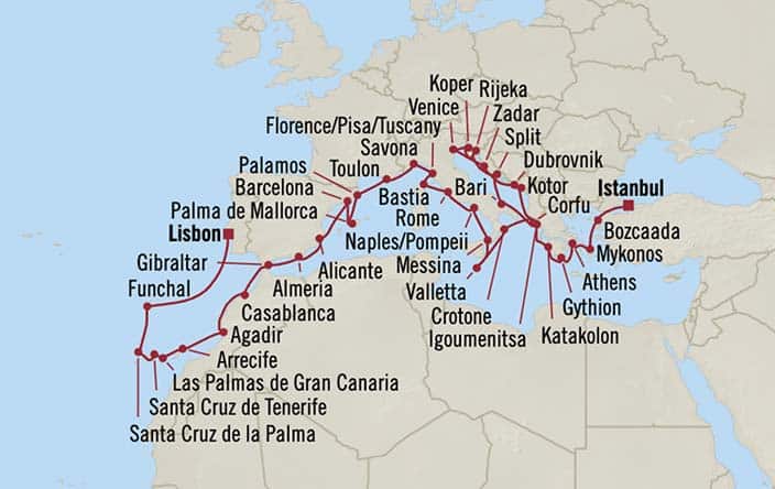 Carte de l’itinéraire Sirena, Istanbul → Lisbonne