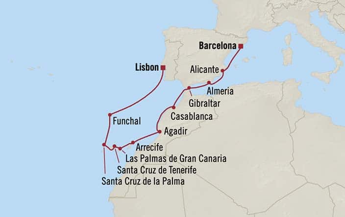 Carte de l’itinéraire Sirena, Barcelone → Lisbonne