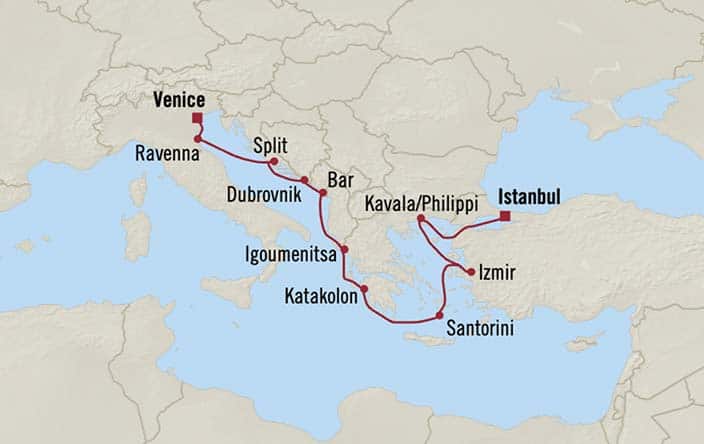 Carte de l’itinéraire Sirena, Istanbul → Venise