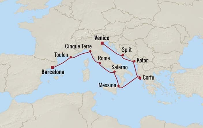 Carte de l’itinéraire Sirena, Venise → Barcelone