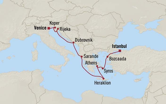 Carte de l’itinéraire Sirena, Venise → Istanbul