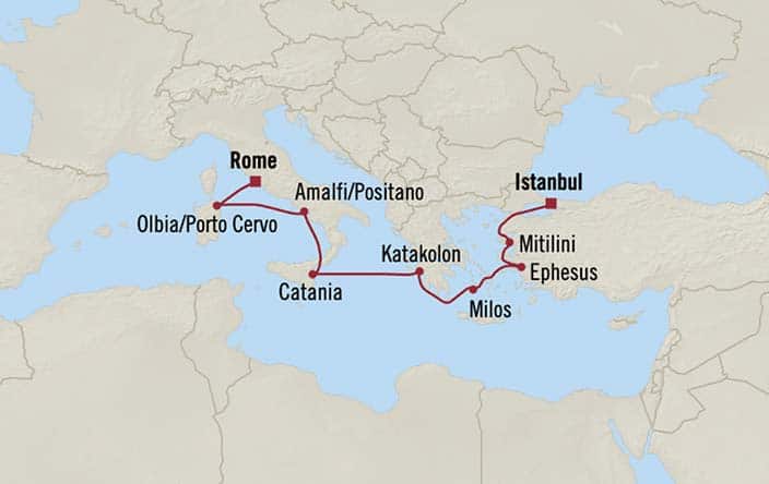 Carte de l’itinéraire Sirena, Istanbul → Civitavecchia (Rome)