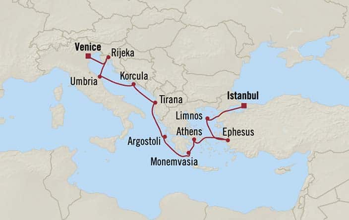 Carte de l’itinéraire Sirena, Istanbul → Venise
