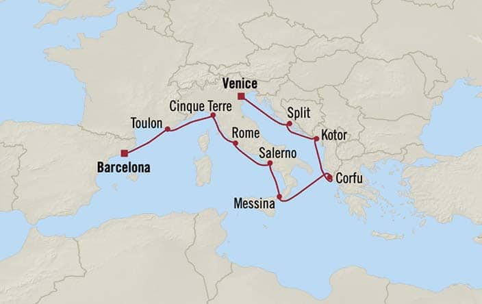 Carte de l’itinéraire Sirena, Venise → Barcelone