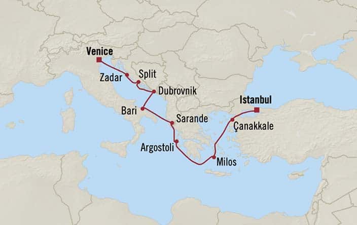 Carte de l’itinéraire Sirena, Venise → Istanbul