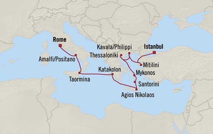 Carte de l’itinéraire Sirena, Istanbul → Civitavecchia (Rome)