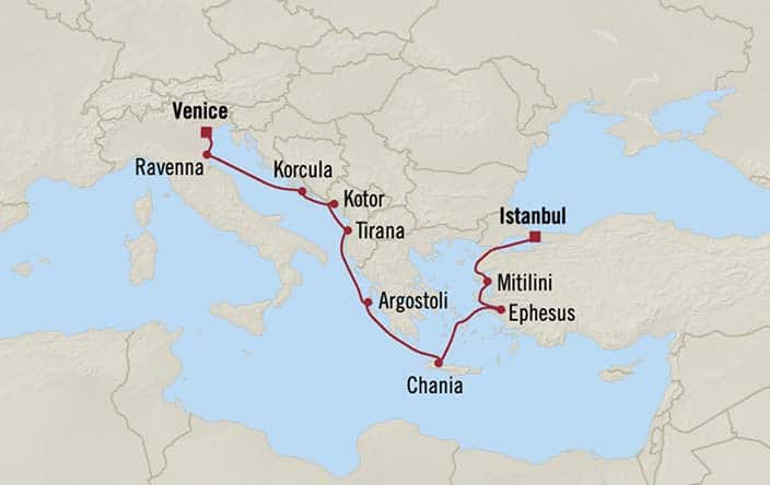 Carte de l’itinéraire Sirena, Istanbul → Venise
