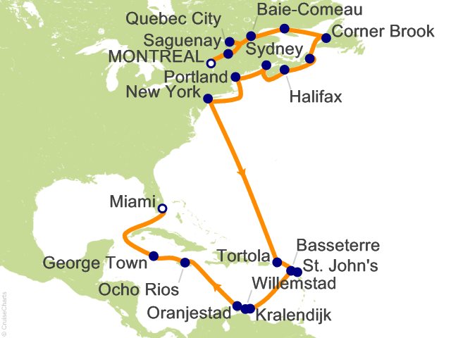 Carte de l’itinéraire Sirena, Montreal → Miami