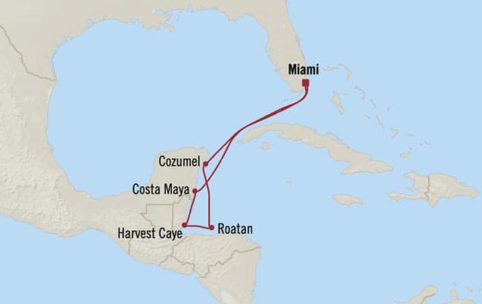 Carte de l’itinéraire Sirena, Aller-retour au départ de Miami