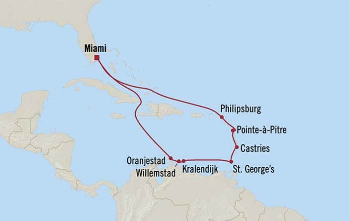 Carte de l’itinéraire Sirena, Aller-retour au départ de Miami