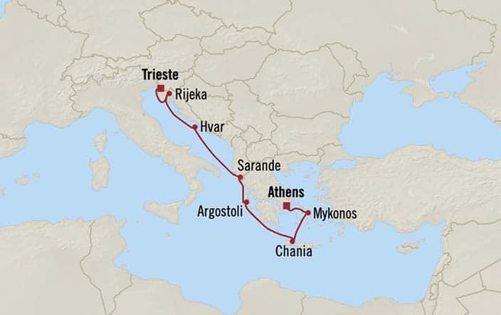 Carte de l’itinéraire Sonata, Trieste → Athènes (Port of Le Pirée)