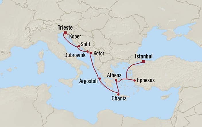 Carte de l’itinéraire Sonata, Istanbul → Trieste