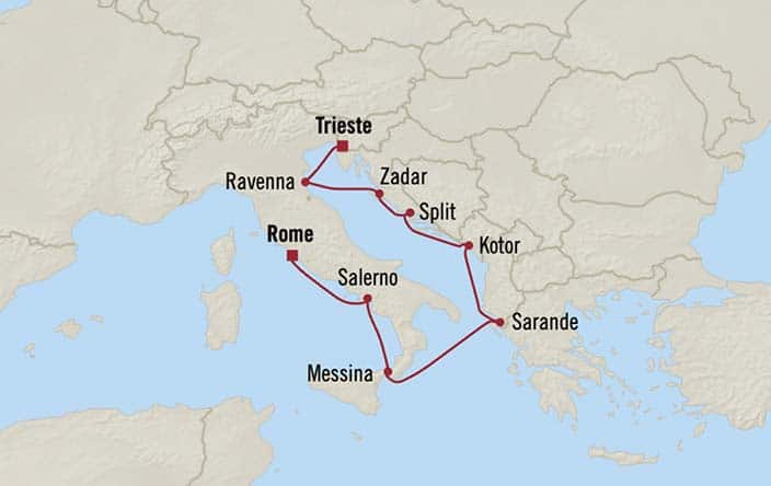 Carte de l’itinéraire Sonata, Trieste → Civitavecchia (Rome)