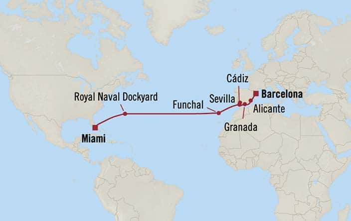 Carte de l’itinéraire Sonata, Barcelone → Miami