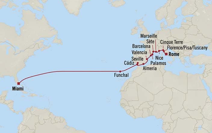 Carte de l’itinéraire Sonata, Miami → Civitavecchia (Rome)