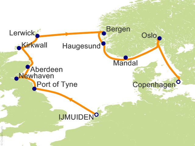 Carte de l’itinéraire Sonata, Ijmuiden → Copenhague