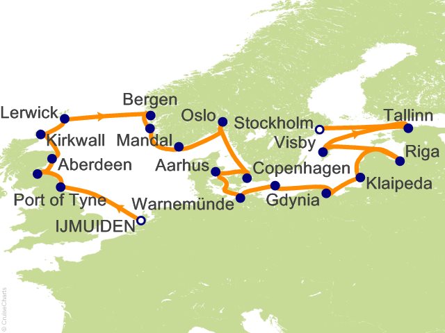 Carte de l’itinéraire Sonata, Ijmuiden → Stockholm