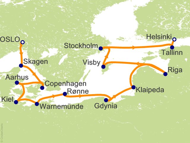 Carte de l’itinéraire Sonata, Oslo → Helsinki