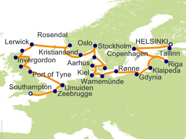 Carte de l’itinéraire Sonata, Helsinki → Southampton