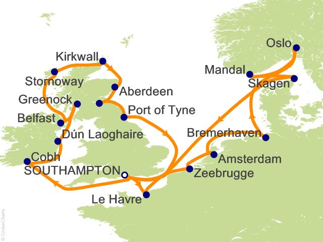 Carte de l’itinéraire Sonata, Southampton → Southampton