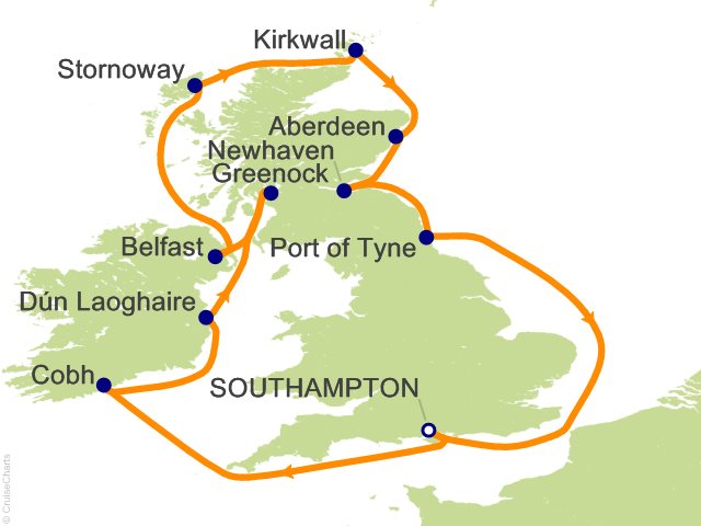 Carte de l’itinéraire Sonata, Southampton → Southampton