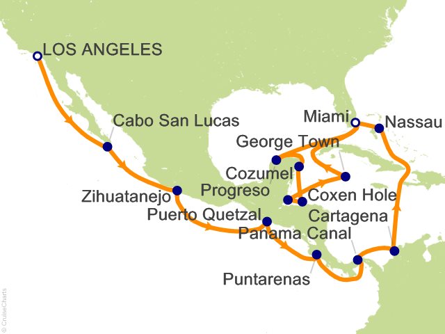 Carte de l’itinéraire Sonata, Los Angeles → Miami