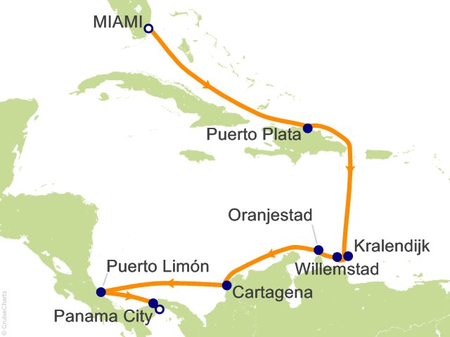 Carte de l’itinéraire Sonata, Miami → Panama