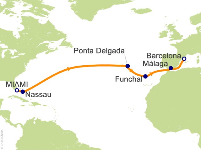 Carte de l’itinéraire Sonata, Miami → Barcelone