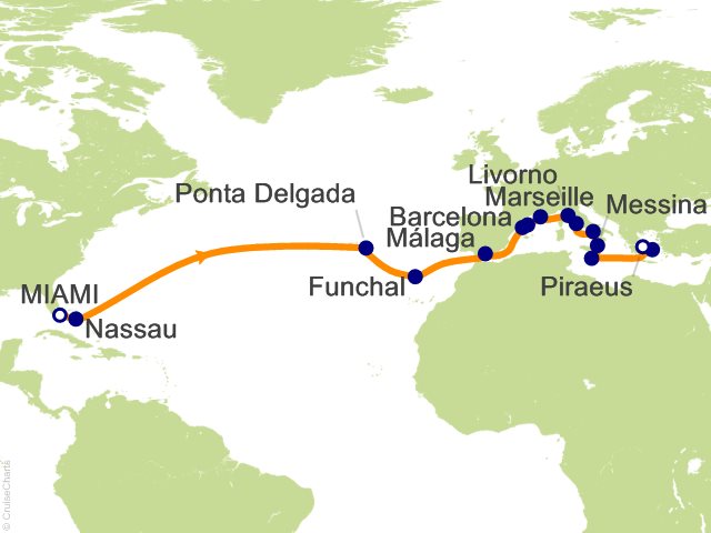 Carte de l’itinéraire Sonata, Miami → Athènes (Port of Le Pirée)