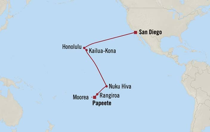 Carte de l’itinéraire Vista, San Diego → Papeete (Tahiti), Polynésie française