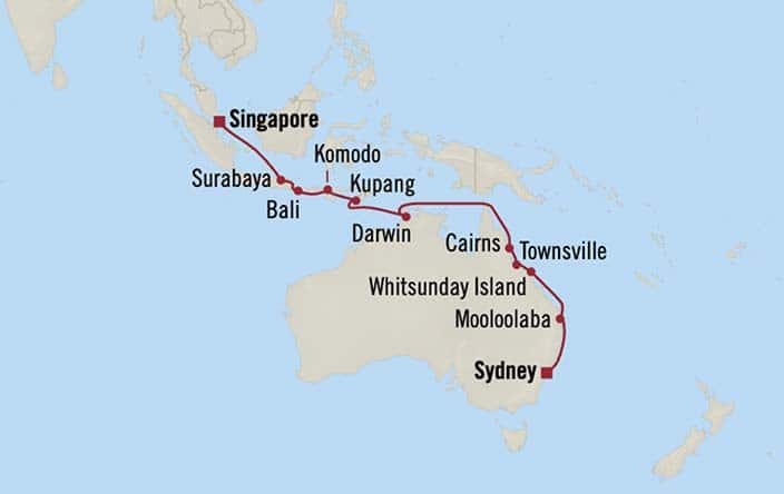 Carte de l’itinéraire Vista, Sydney → Singapour, Singapour