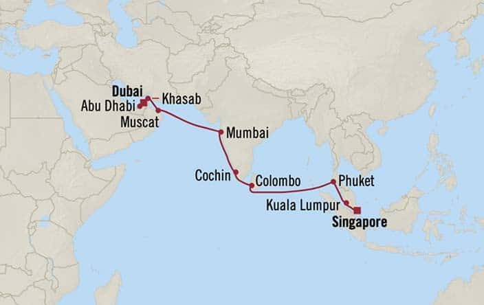 Carte de l’itinéraire Vista, Singapour → Dubai