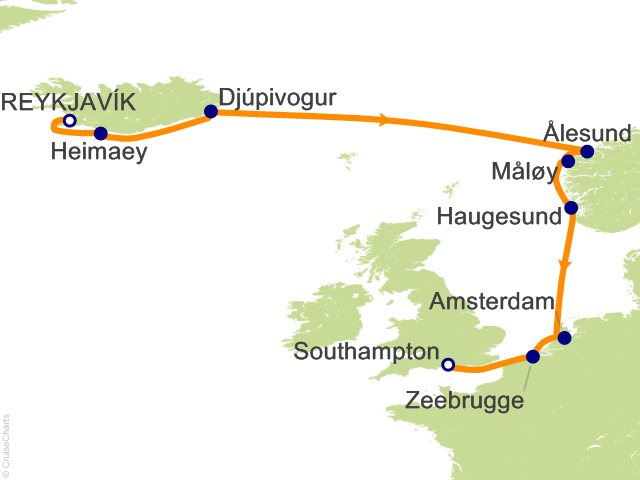 Carte de l’itinéraire Vista, Reykjavík → Southampton